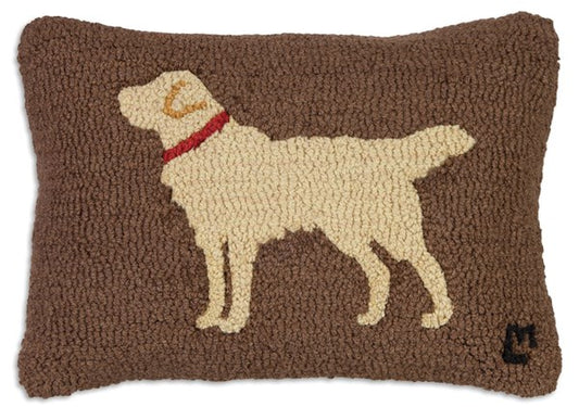 Golden Retriever on Brown Hooked Wool Pillow